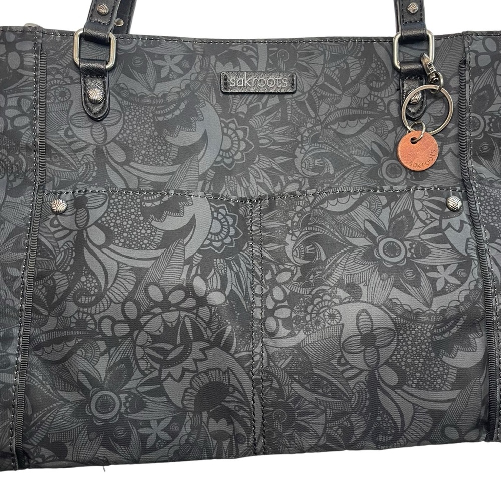 SAKROOTS Easy Clean Shoulder Bag With Paisley Design Black & Grey 11" Drop - Picture 3 of 16